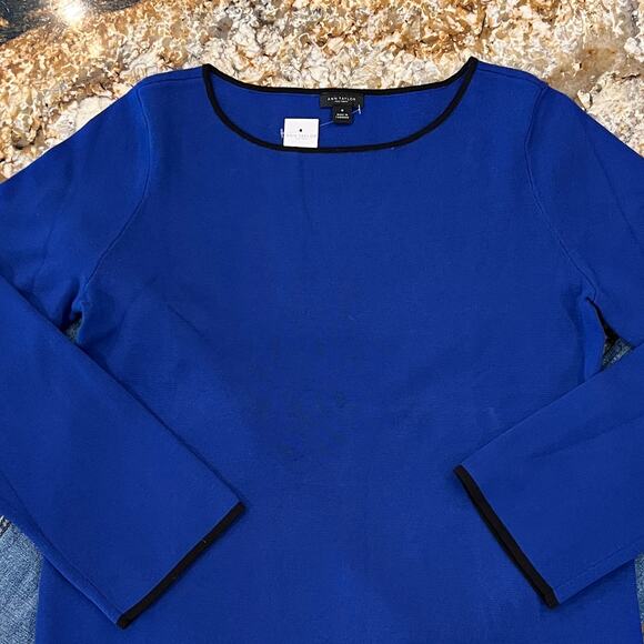NWT Ann Taylor Royal Blue W/Black Trim Flare Sleeve Sweater - Picture 4 of 7